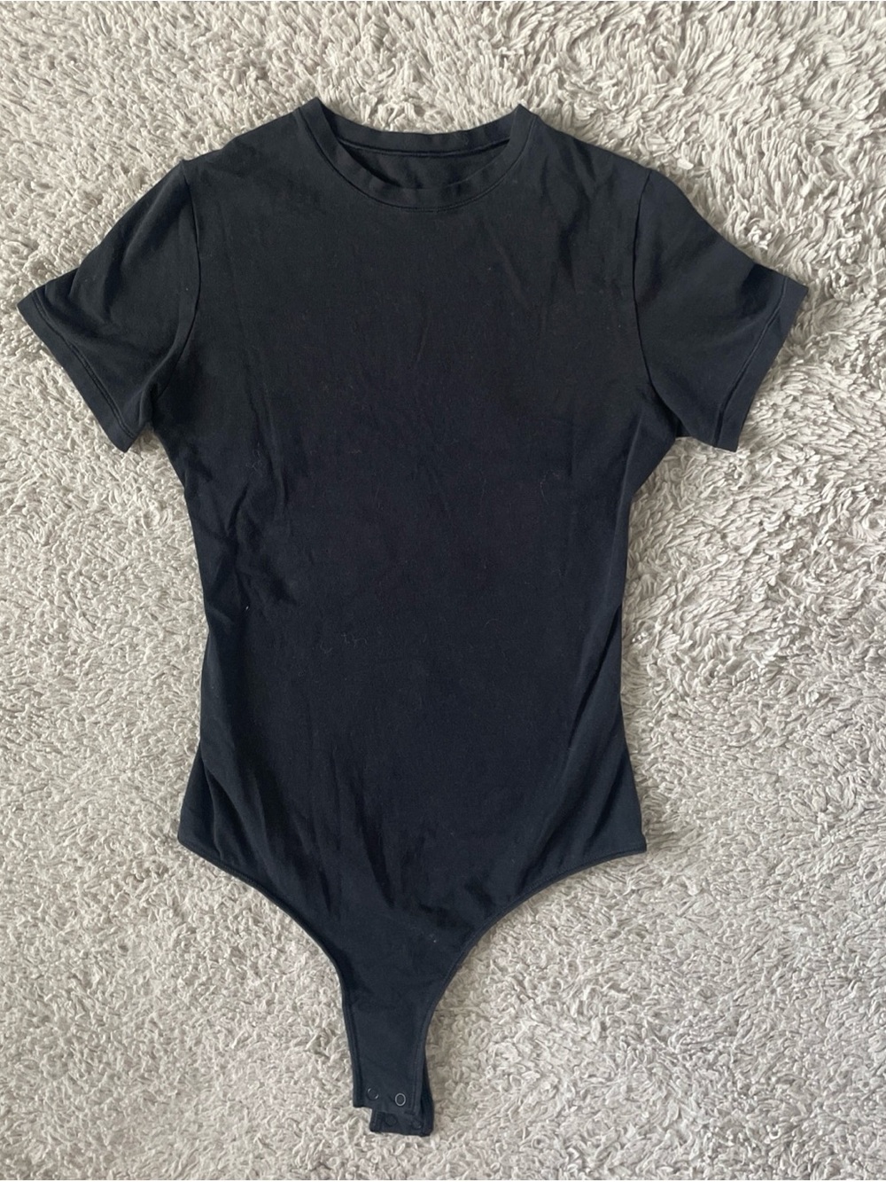 Quince Women's Organic Cotton Black Short Sleeve Crew Neck Thong Bodysuit Small
